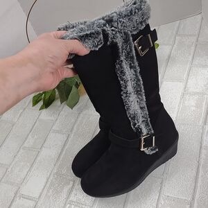 Report Black Faux Fur Buckle Boots